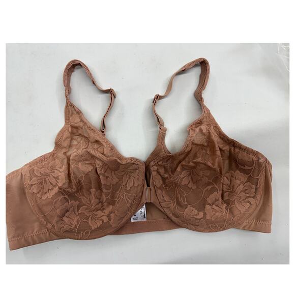 Glamorise Womens Brown Nude Lace Minimizer Bra Size 44C Sexy Underwire - Picture 1 of 5